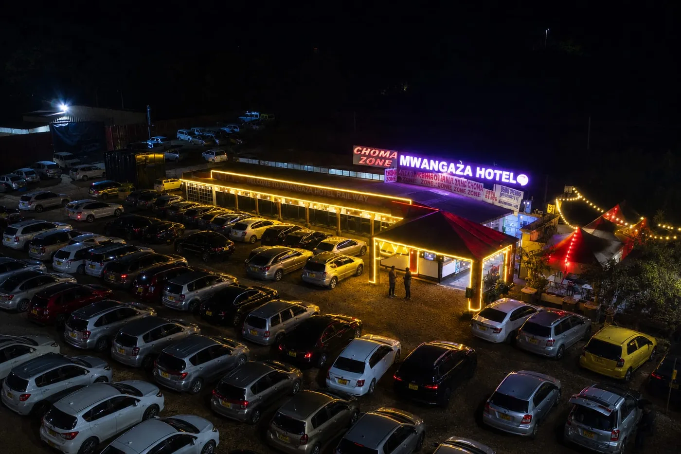 School buses parked at Mwangaza Hotel (Railways) in Eldoret