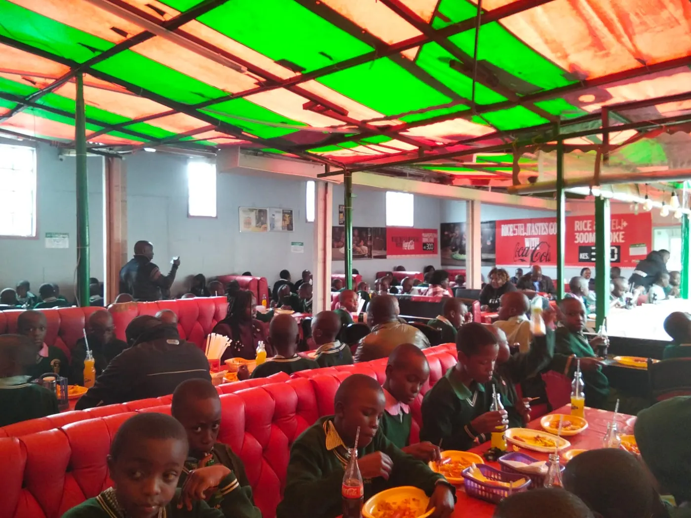 School group eating in the dining hall